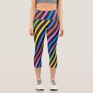 Leggings Capri Bleu jaune violet Bleu noir rayures trippées