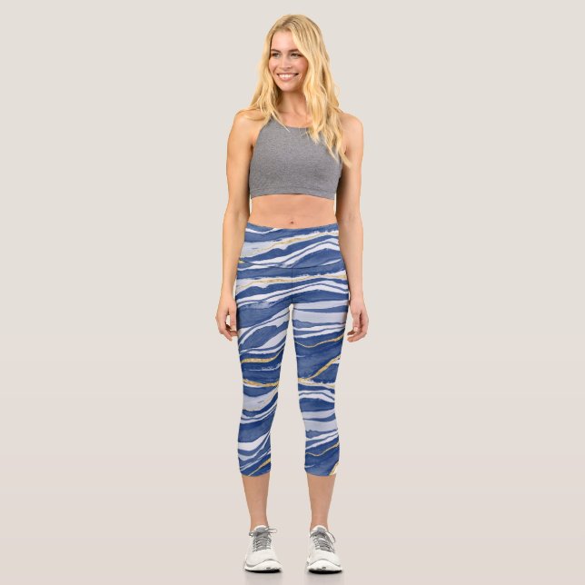 Leggings Capri Bleu Marbre Agate Parties scintillant or (Recto)