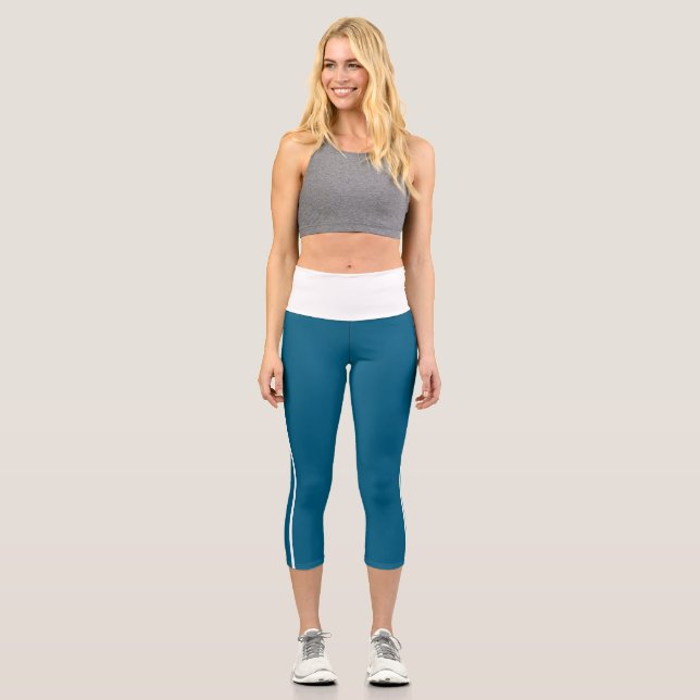 Leggings Capri Bleu Océan & Blanc Haut taille (Recto)