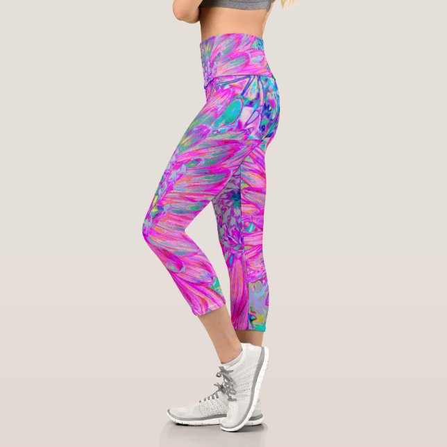 Leggings Capri Bleu rose et violet cool Artsy Dahlia Bloom (Gauche)