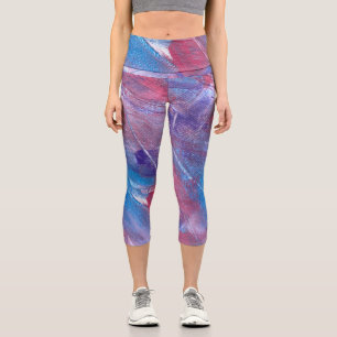 Leggings Capri Bleu rose violet Abstrait à haut taille Capris