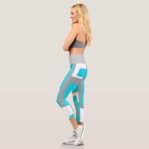 Leggings Capri blocs turquoise, gris et blanc