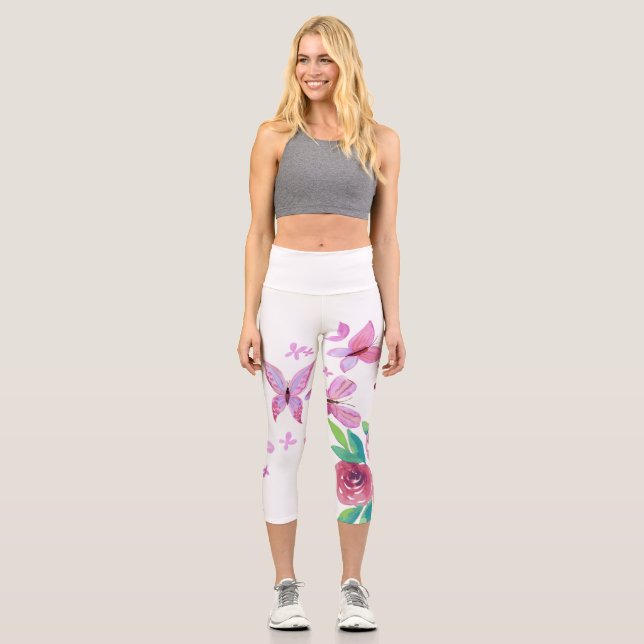Leggings Capri Blossom éternel : Roses radieux en fleur (Recto)