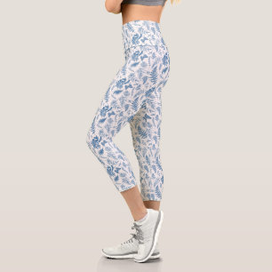 Leggings Capri Blue Garden Butterfly & Floral Garden Motif