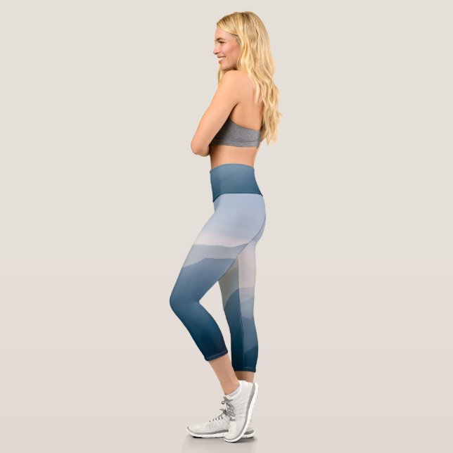 Leggings Capri Blue Misty Mountains Abstrait Haute taille Capris (Gauche)