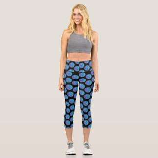 Leggings Capri Blue & Purple Yin Yang Scattered Black Background