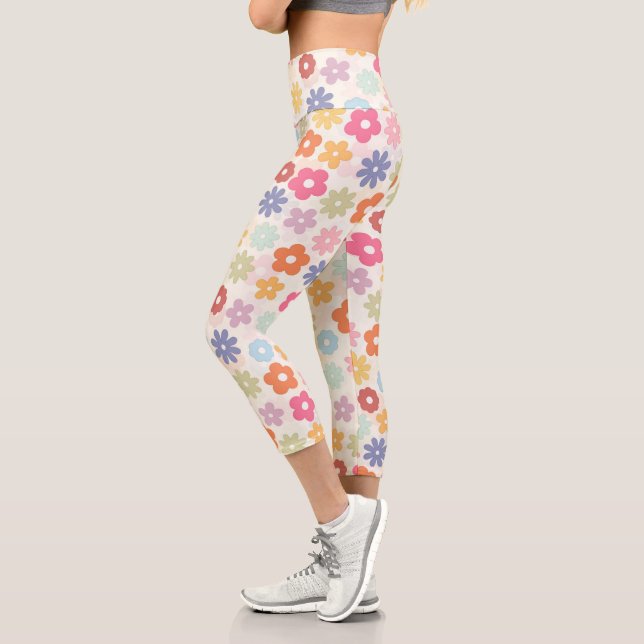 Leggings Capri Boho 70's Retro Daisy Flowers (Gauche)