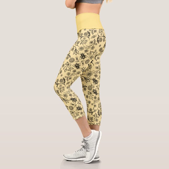 Leggings Capri Boho Été Floral Miel Abeille Motif Jaune mignonne (Gauche)