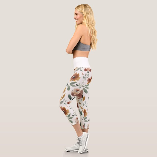 Leggings Capri Boho Floral Geometry – Earthy Wildflower (Gauche)