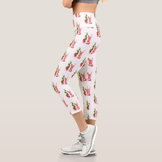 Leggings Capri Boisson fraise fraîche Jambes amusantes (Gauche)