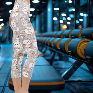 Leggings Capri Bonhommes de neige Kawaii charmants dans un motif