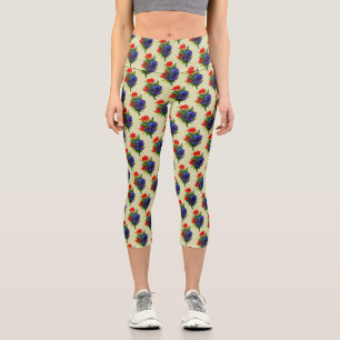 Leggings Capri Bouquet vintage Art Blue Iris Motif