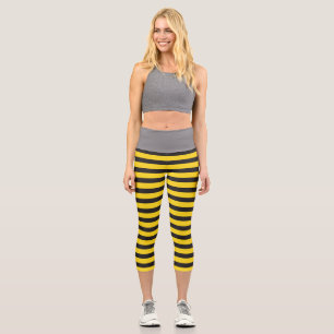 Leggings Capri Bourdon Noir Jaune Lignes Horizontales Abeille Bou