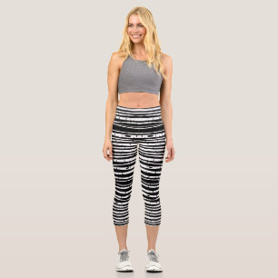 Leggings Capri Bouton de tambour motif noir blanc arbre