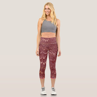 Leggings Capri brick red marble print