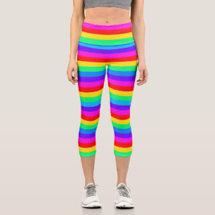 Leggings Capri Bright Rainbow Stripes