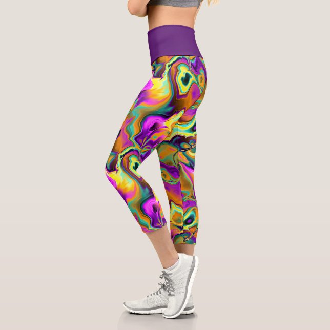 Leggings Capri Brillant rose violet Turquoise en marbre turquoise (Gauche)