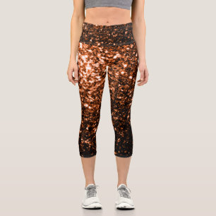 Leggings Capri Bronze orange brun brun faux parties scintillant e