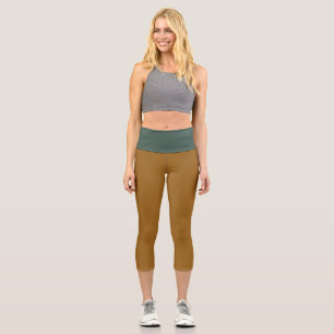 Leggings Capri Brown doré et vert élégant, amusant Combo bicolore