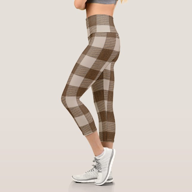 Leggings Capri Buffalo Plaid Brown et beige belle (Gauche)