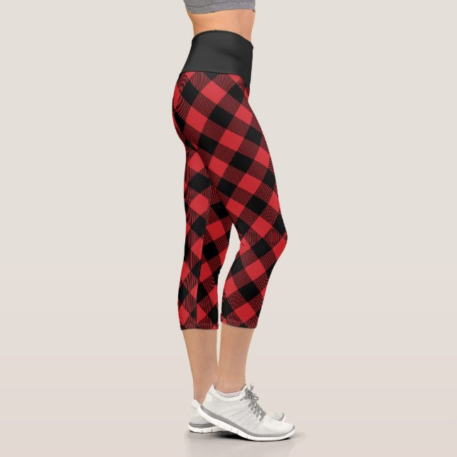 Leggings Capri Buffalo Plaid Noir Et Rouge À damiers Motif (Droite)