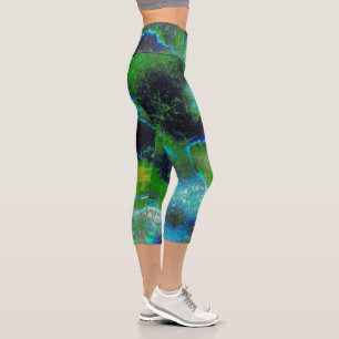 Leggings Capri Calcaire Abstrait en vert citron et bleu