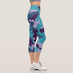 Leggings Capri Camo turquoise et violet haut taille Capri Legging