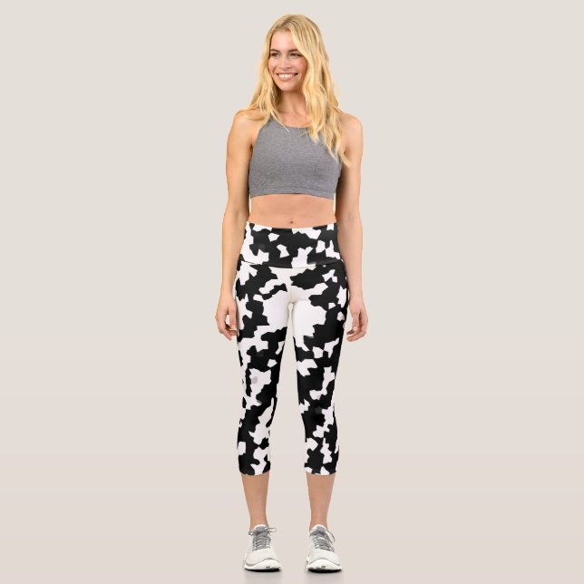 Leggings Capri Camouflage Abstrait Noir Et Blanc Télécharger Et (Recto)