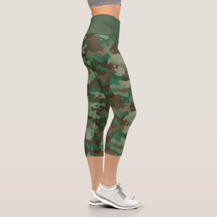 Leggings Capri Camouflage Brown Vert Capris haut taille