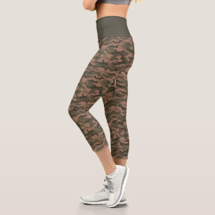 Leggings Capri Camouflage Camo Cute Mocha Mousse