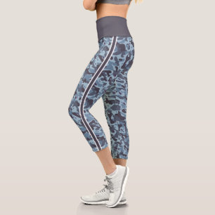 Leggings Capri Camouflage militaire bleu rayures blanches et bleu