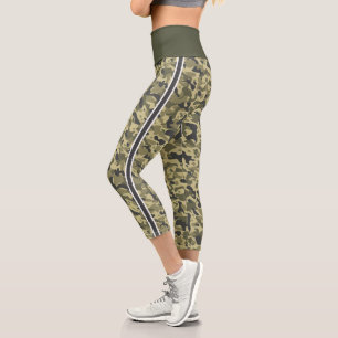 Leggings Capri camouflage militaire vert blanc & gris strié