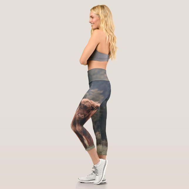 Leggings Capri Campagne d'herbe d'automne de la vache de haute-te (Gauche)