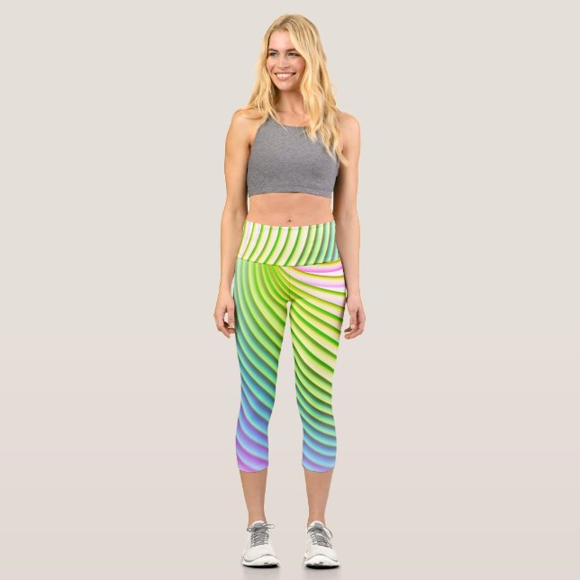 Leggings Capri Candy Stripe Pastel Arc-en-ciel couleur vive (Recto)