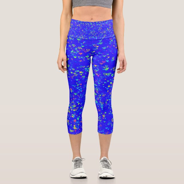 Leggings Capri Capri bleu vif aux Coeurs colorés (Recto)