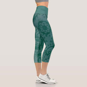 Leggings Capri Capri mi-hauts sarcelle vert paisley MEDIUM