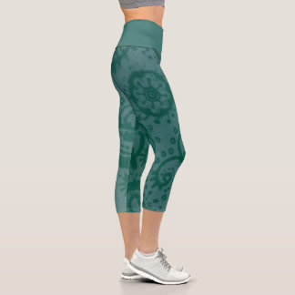 Leggings Capri Capri mi-hauts sarcelle vert paisley MEDIUM