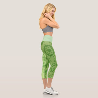 Leggings Capri Capri Paisley Vert Citron Taille Haute MEDIUM