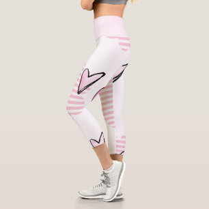 Leggings Capri Capri rose à taille haute à coeurs
