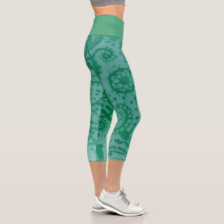 Leggings Capri Capri Taille Haute Vert Sarcelle Moyen Paisley