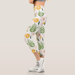Leggings Capri Capris à haute taille, nature florale blanche