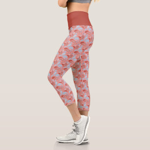 Leggings Capri Capris à motifs paisley bleu saumon taille haute