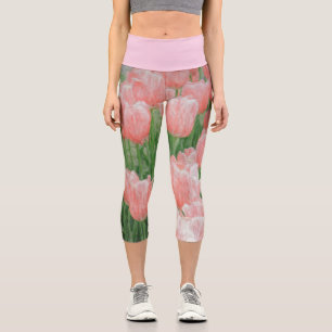 Leggings Capri Capris Avec Des Tulipes Peintes En Rose Clair