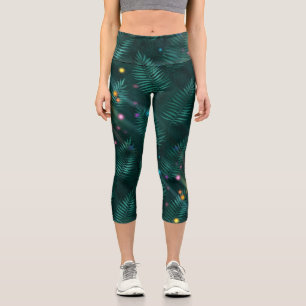 Leggings Capri Capris dans Hunter Green Fern Feuilles et points c