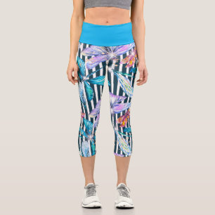 Leggings Capri Capris de libellule coloré avec bandes noires