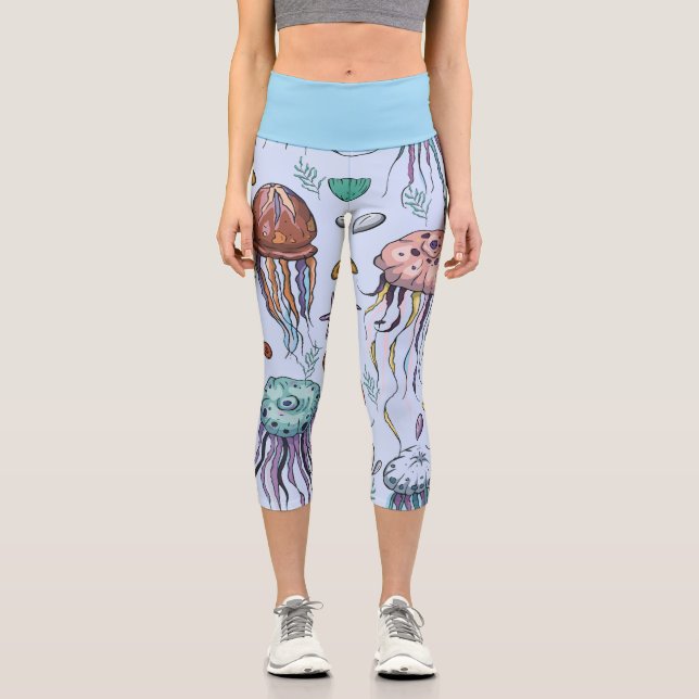 Leggings Capri Capris en bleu avec du poisson gelé (Recto)
