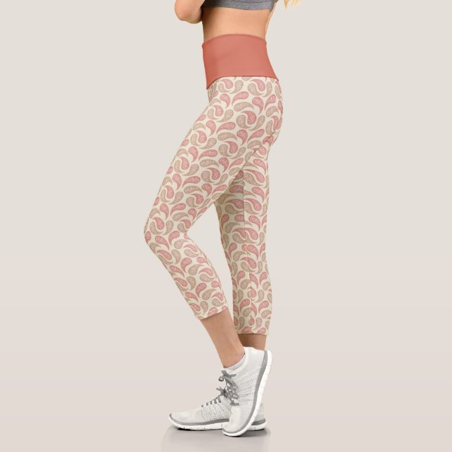 Leggings Capri Capris haut taille Motif en brique crème (Gauche)