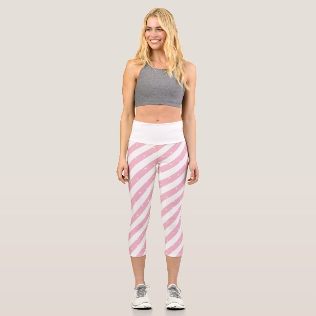 Leggings Capri Capris Rose Polka Point Haut Taille (Recto)