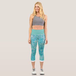 Leggings Capri Capris Vert Tortue Mer Haute Taille