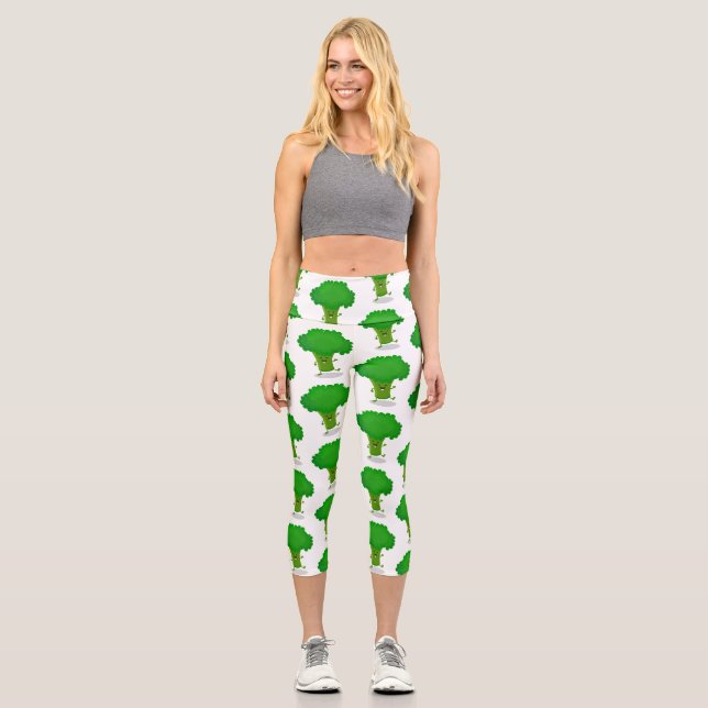 Leggings Capri Caricature de brocoli dansant Cute kawaii (Recto)